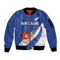 Custom New Zealand Cricket Sleeve Zip Bomber Jacket Kiwi Birds Haka Dance Blue Fern Sporty Style LT03 Unisex Blue - Polynesian Pride