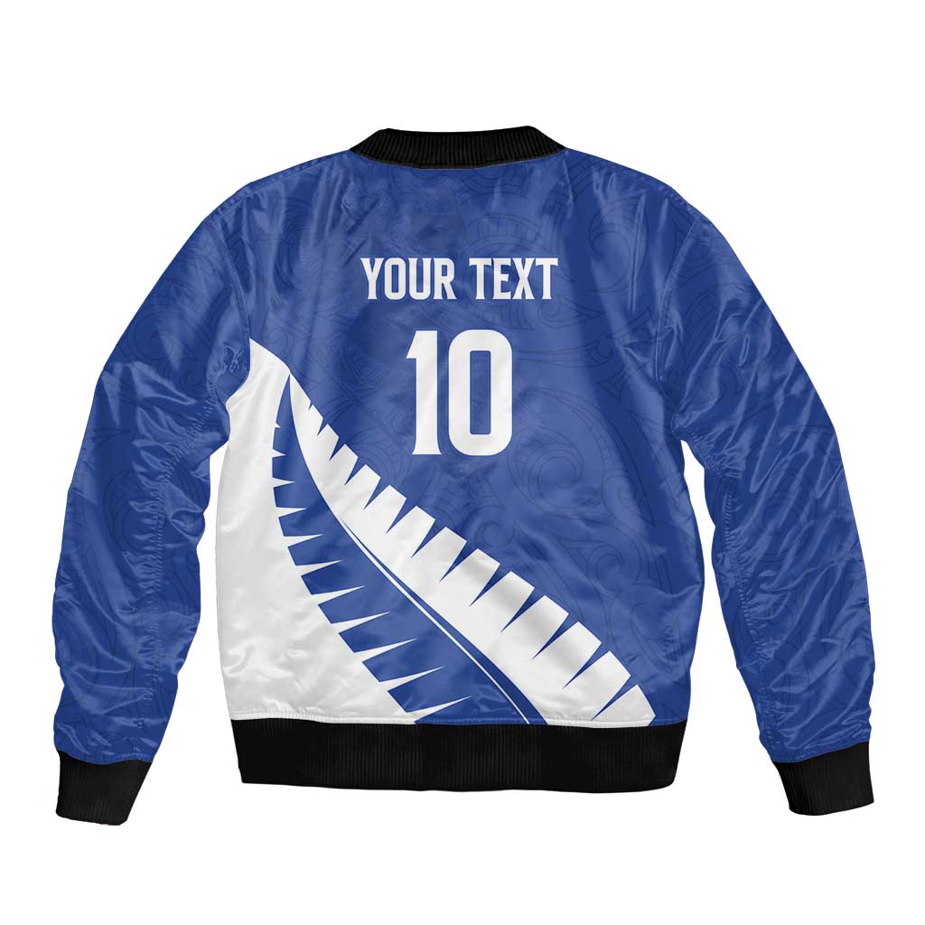 Custom New Zealand Cricket Sleeve Zip Bomber Jacket Kiwi Birds Haka Dance Blue Fern Sporty Style LT03 - Polynesian Pride
