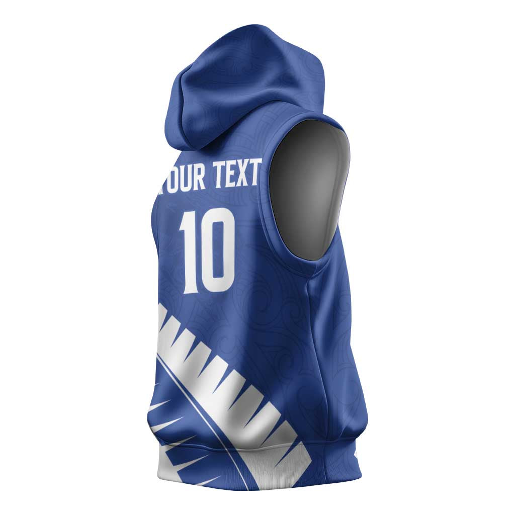 Custom New Zealand Cricket Sleeveless Hoodie Kiwi Birds Haka Dance Blue Fern Sporty Style LT03 - Polynesian Pride