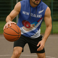 Custom New Zealand Cricket Sleeveless Hoodie Kiwi Birds Haka Dance Blue Fern Sporty Style LT03 - Polynesian Pride