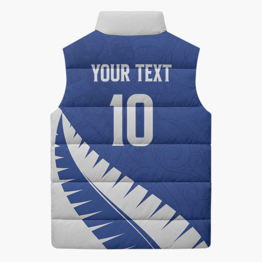 Custom New Zealand Cricket Sleeveless Puffer Jacket Kiwi Birds Haka Dance Blue Fern Sporty Style LT03 - Polynesian Pride