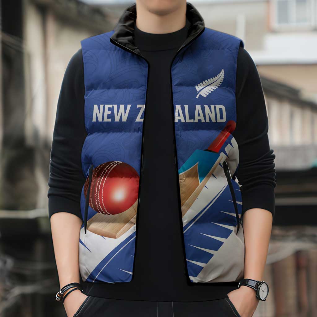 Custom New Zealand Cricket Sleeveless Puffer Jacket Kiwi Birds Haka Dance Blue Fern Sporty Style LT03 - Polynesian Pride