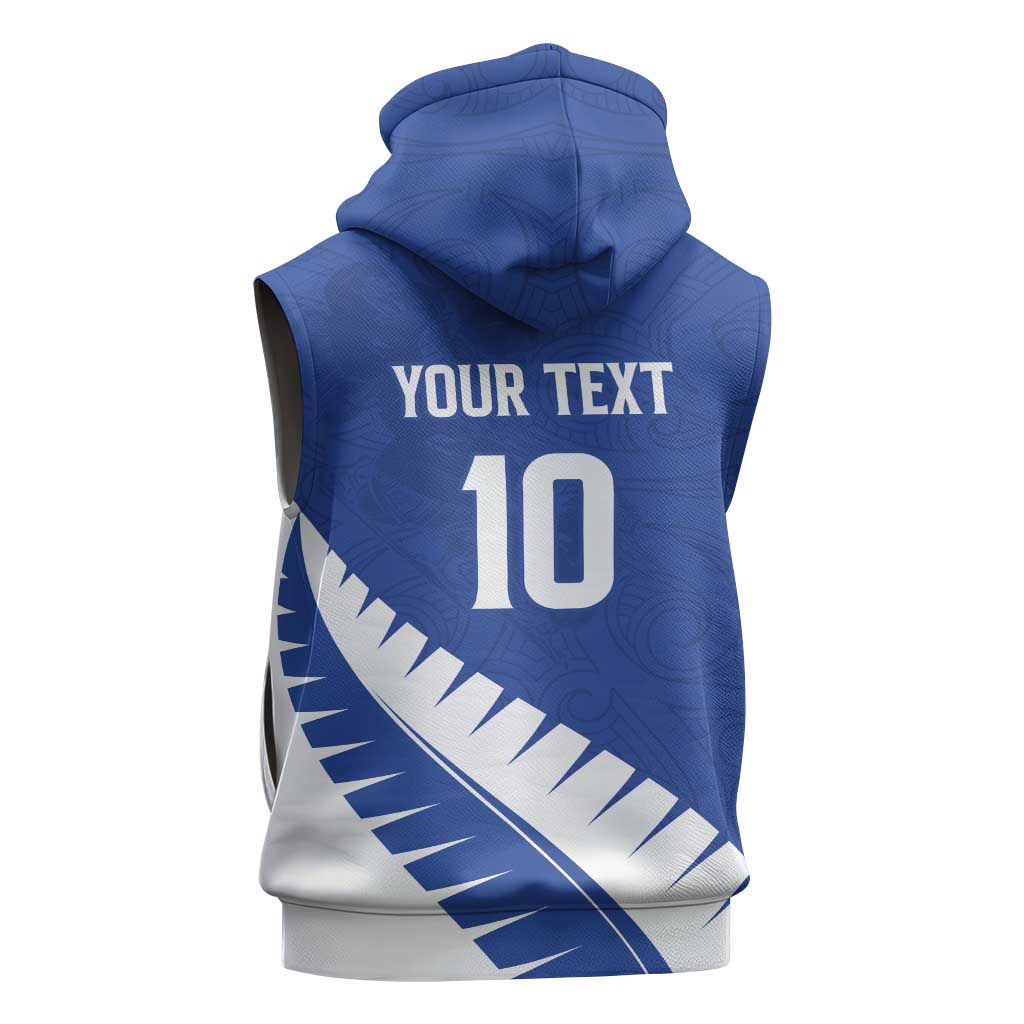 Custom New Zealand Cricket Sleeveless Zip Hoodie Kiwi Birds Haka Dance Blue Fern Sporty Style LT03 - Polynesian Pride