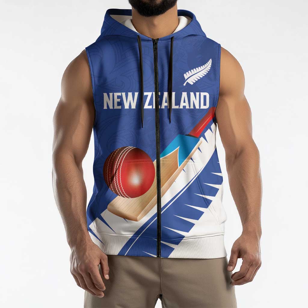 Custom New Zealand Cricket Sleeveless Zip Hoodie Kiwi Birds Haka Dance Blue Fern Sporty Style LT03 - Polynesian Pride