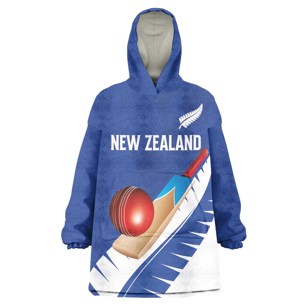 Custom New Zealand Cricket Wearable Blanket Hoodie Kiwi Birds Haka Dance Blue Fern Sporty Style LT03 One Size Blue - Polynesian Pride
