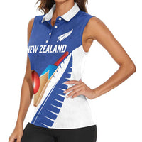 Custom New Zealand Cricket Women Sleeveless Polo Shirt Kiwi Birds Haka Dance Blue Fern Sporty Style LT03 - Polynesian Pride