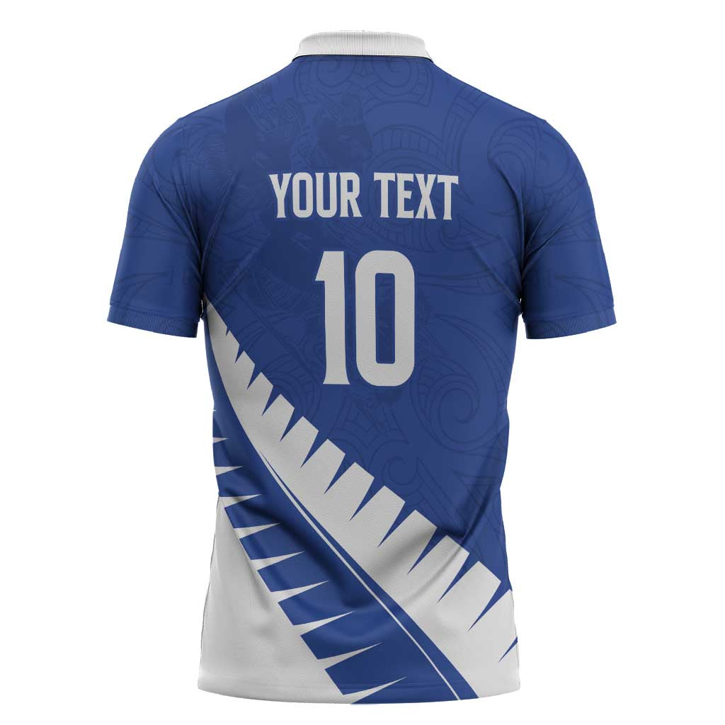 Custom New Zealand Cricket Zipper Polo Shirt Kiwi Birds Haka Dance Blue Fern Sporty Style LT03 - Polynesian Pride