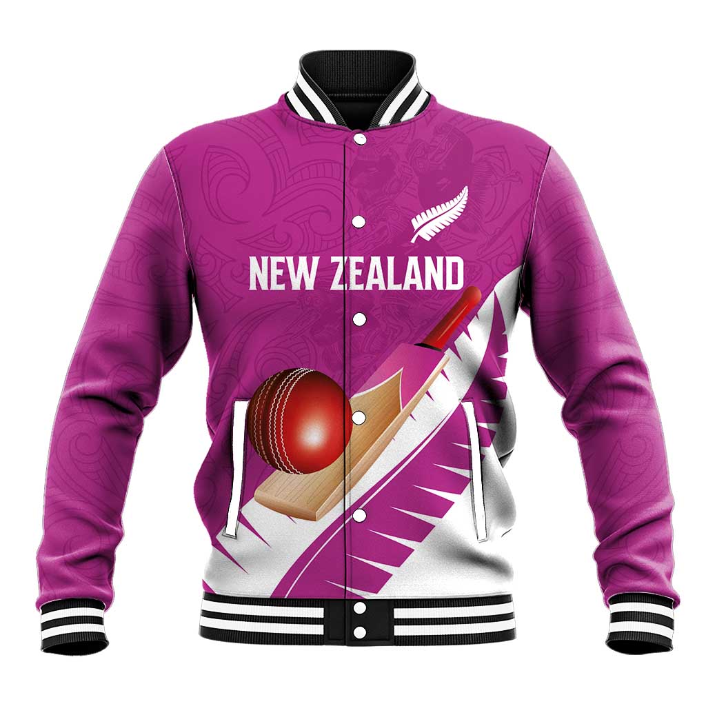 Custom New Zealand Cricket Baseball Jacket Kiwi Birds Haka Dance Pink Fern Sporty Style LT03 Unisex Pink - Polynesian Pride