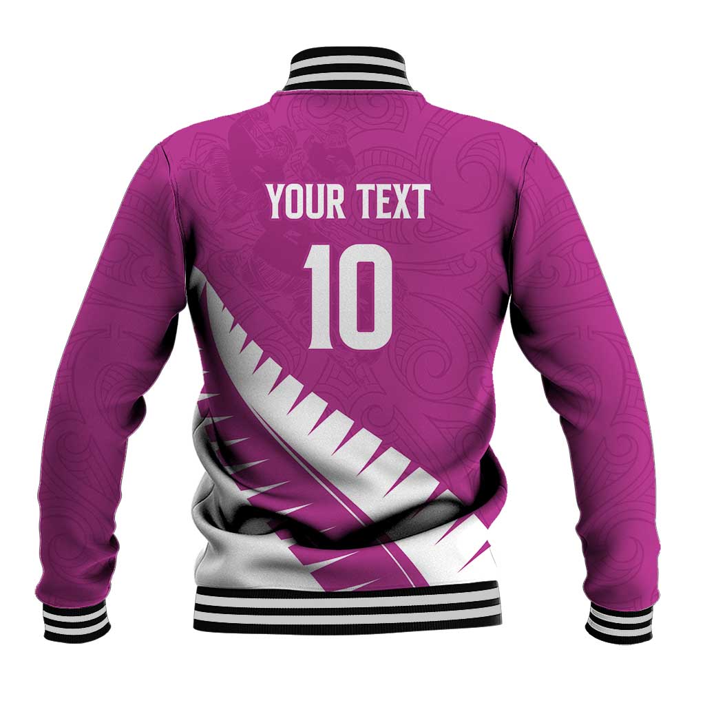 Custom New Zealand Cricket Baseball Jacket Kiwi Birds Haka Dance Pink Fern Sporty Style LT03 - Polynesian Pride