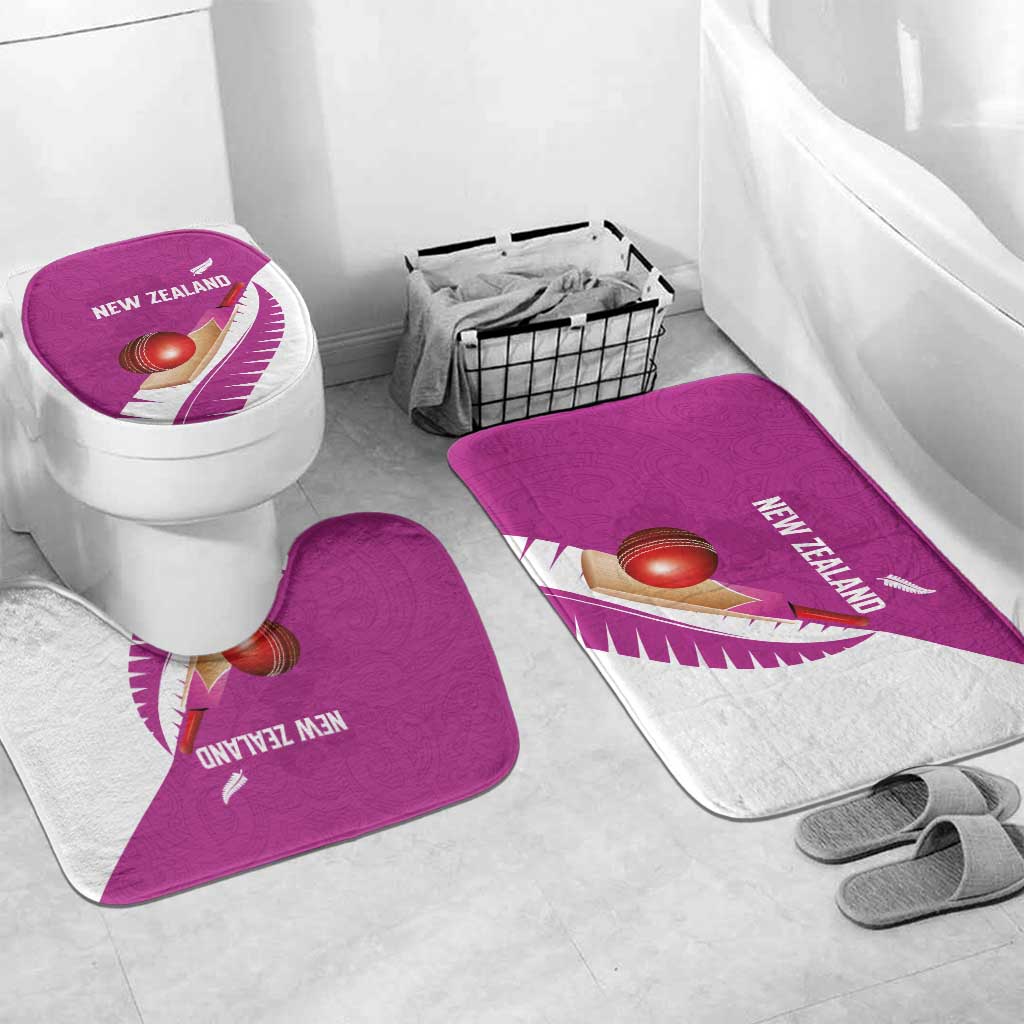 New Zealand Cricket Bathroom Set Kiwi Birds Haka Dance Pink Fern Sporty Style LT03 Mat Set Only (3 pcs) One Size Pink - Polynesian Pride