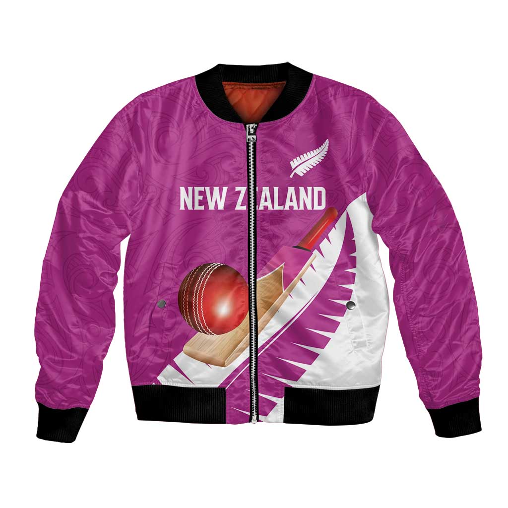 Custom New Zealand Cricket Bomber Jacket Kiwi Birds Haka Dance Pink Fern Sporty Style LT03 Unisex Pink - Polynesian Pride