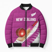 Custom New Zealand Cricket Bomber Puffer Jacket Kiwi Birds Haka Dance Pink Fern Sporty Style LT03 Unisex Pink - Polynesian Pride