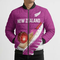 Custom New Zealand Cricket Bomber Puffer Jacket Kiwi Birds Haka Dance Pink Fern Sporty Style LT03 - Polynesian Pride