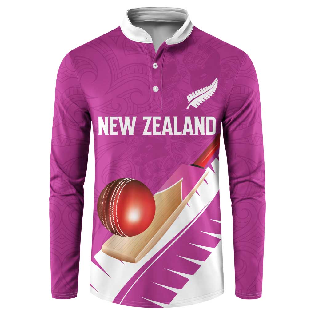 Custom New Zealand Cricket Button Sweatshirt Kiwi Birds Haka Dance Pink Fern Sporty Style LT03 Pink - Polynesian Pride