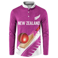 Custom New Zealand Cricket Button Sweatshirt Kiwi Birds Haka Dance Pink Fern Sporty Style LT03 Pink - Polynesian Pride