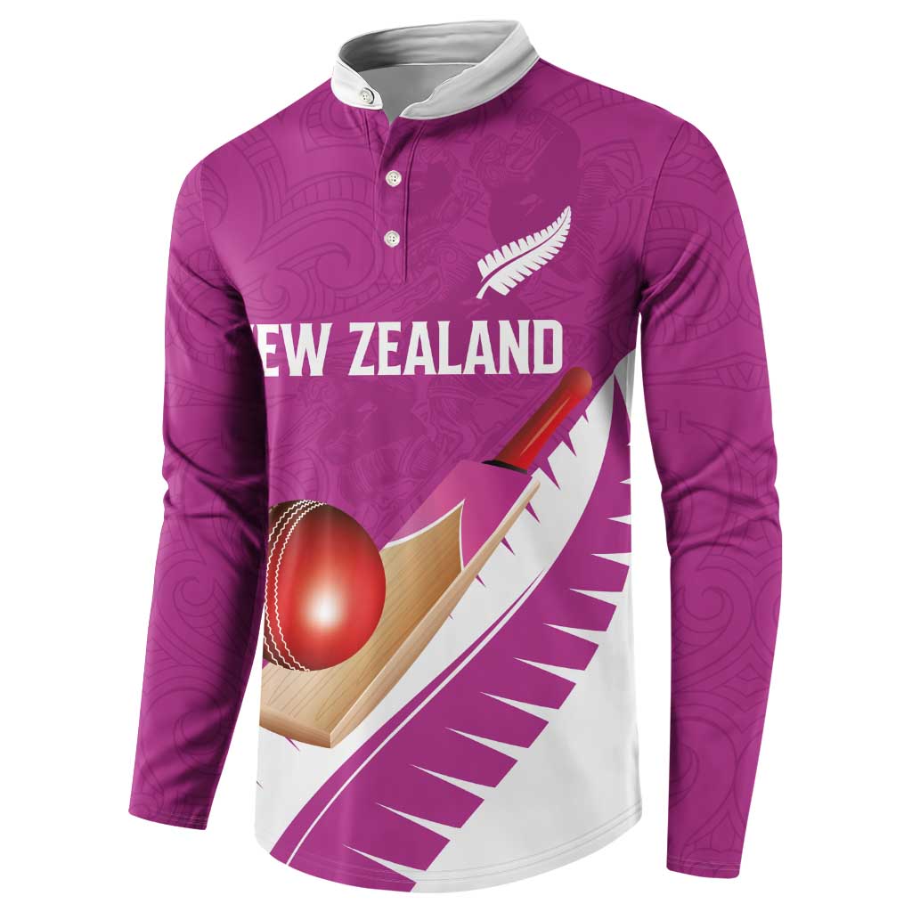 Custom New Zealand Cricket Button Sweatshirt Kiwi Birds Haka Dance Pink Fern Sporty Style LT03 - Polynesian Pride