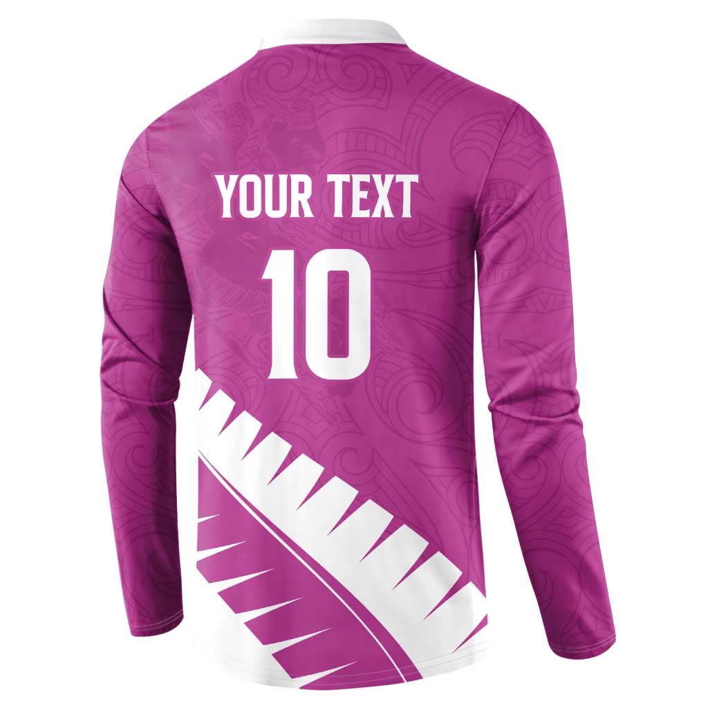 Custom New Zealand Cricket Button Sweatshirt Kiwi Birds Haka Dance Pink Fern Sporty Style LT03 - Polynesian Pride