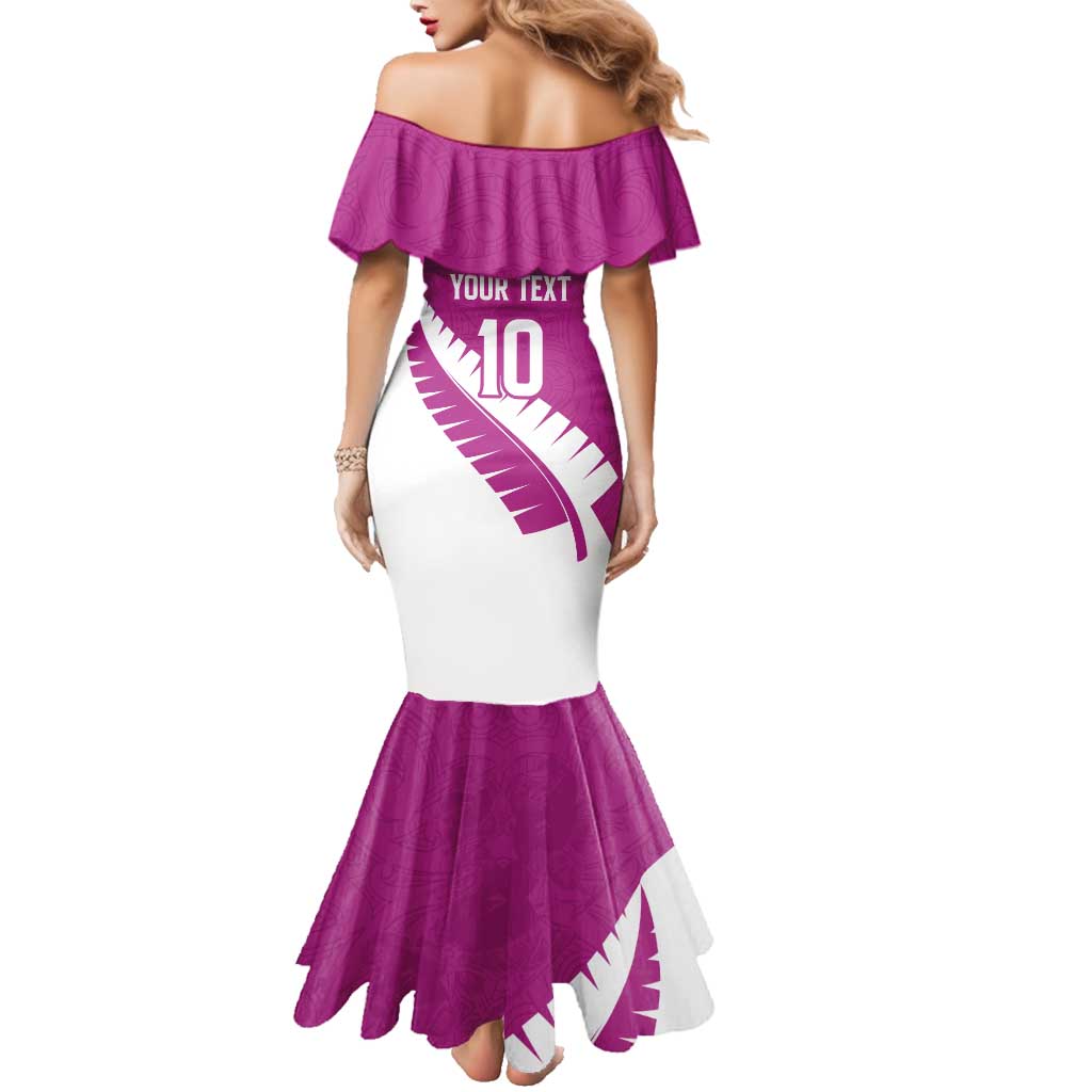 Custom New Zealand Cricket Family Matching Mermaid Dress and Hawaiian Shirt Kiwi Birds Haka Dance Pink Fern Sporty Style LT03 - Polynesian Pride