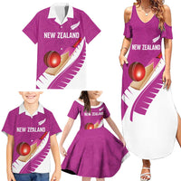 Custom New Zealand Cricket Family Matching Summer Maxi Dress and Hawaiian Shirt Kiwi Birds Haka Dance Pink Fern Sporty Style LT03 - Polynesian Pride
