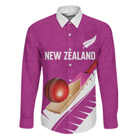 Custom New Zealand Cricket Family Matching Summer Maxi Dress and Hawaiian Shirt Kiwi Birds Haka Dance Pink Fern Sporty Style LT03 Dad's Shirt - Long Sleeve Pink - Polynesian Pride