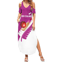 Custom New Zealand Cricket Family Matching Summer Maxi Dress and Hawaiian Shirt Kiwi Birds Haka Dance Pink Fern Sporty Style LT03 Mom's Dress Pink - Polynesian Pride