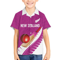 Custom New Zealand Cricket Family Matching Summer Maxi Dress and Hawaiian Shirt Kiwi Birds Haka Dance Pink Fern Sporty Style LT03 Son's Shirt Pink - Polynesian Pride