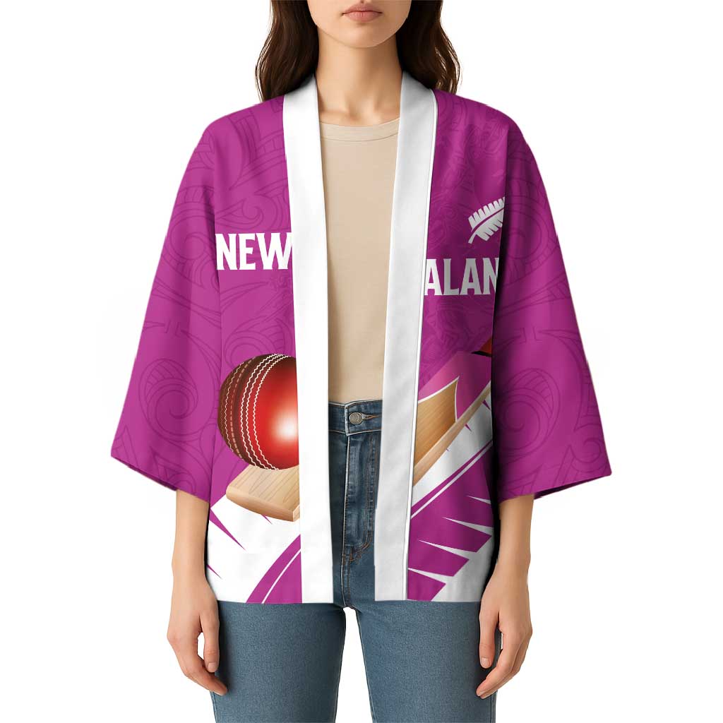 Custom New Zealand Cricket Kimono Kiwi Birds Haka Dance Pink Fern Sporty Style LT03 - Polynesian Pride