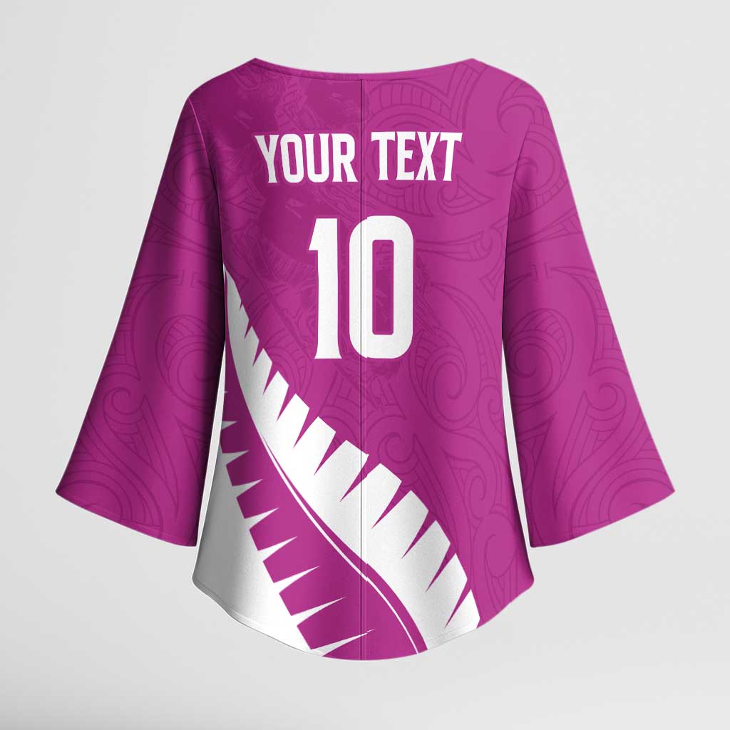 Custom New Zealand Cricket Kimono Sleeve Blouse Kiwi Birds Haka Dance Pink Fern Sporty Style LT03 - Polynesian Pride