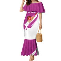 Custom New Zealand Cricket Mermaid Dress Kiwi Birds Haka Dance Pink Fern Sporty Style LT03 Women Pink - Polynesian Pride