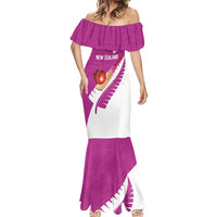 Custom New Zealand Cricket Mermaid Dress Kiwi Birds Haka Dance Pink Fern Sporty Style LT03 - Polynesian Pride