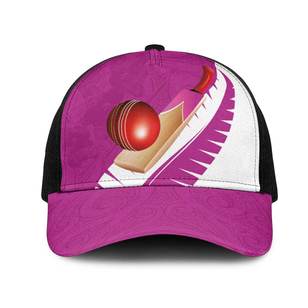 New Zealand Cricket Mesh Trucker Cap Kiwi Birds Haka Dance Pink Fern Sporty Style LT03 One Size Black Pink - Polynesian Pride