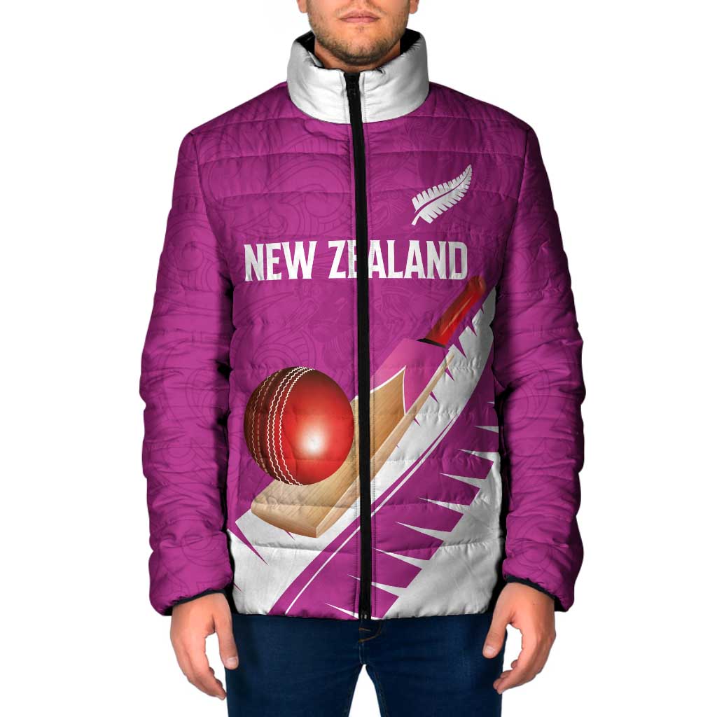 Custom New Zealand Cricket Padded Jacket Kiwi Birds Haka Dance Pink Fern Sporty Style LT03 Men Pink - Polynesian Pride