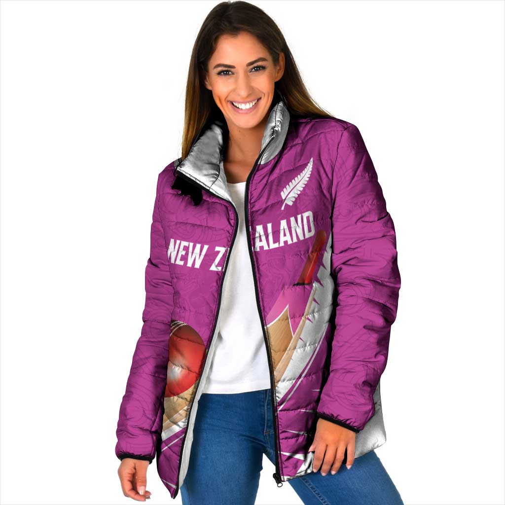 Custom New Zealand Cricket Padded Jacket Kiwi Birds Haka Dance Pink Fern Sporty Style LT03 Women Pink - Polynesian Pride