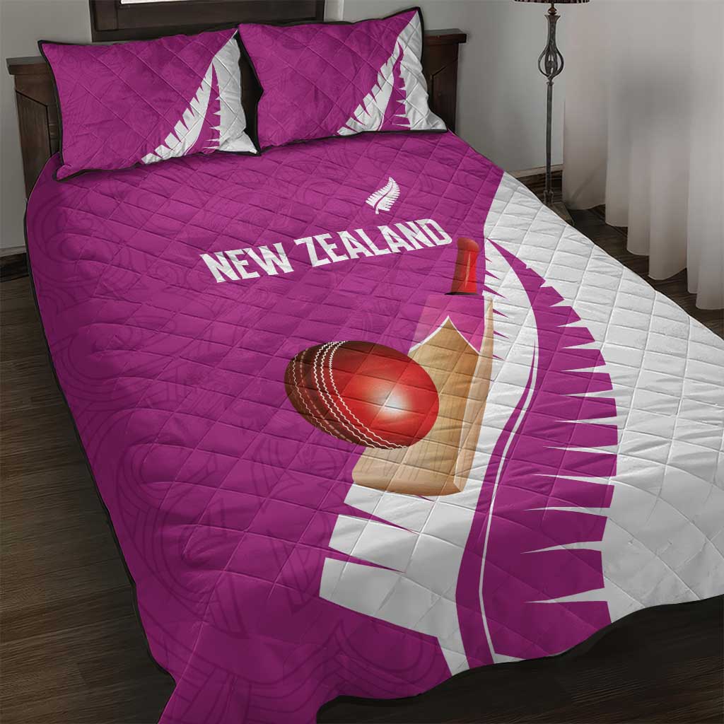New Zealand Cricket Quilt Bed Set Kiwi Birds Haka Dance Pink Fern Sporty Style LT03 Pink - Polynesian Pride