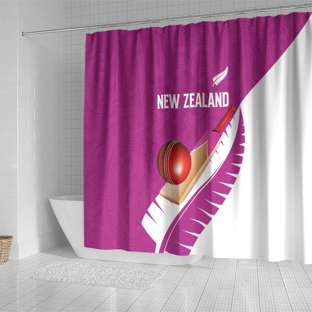 New Zealand Cricket Shower Curtain Kiwi Birds Haka Dance Pink Fern Sporty Style LT03 - Polynesian Pride