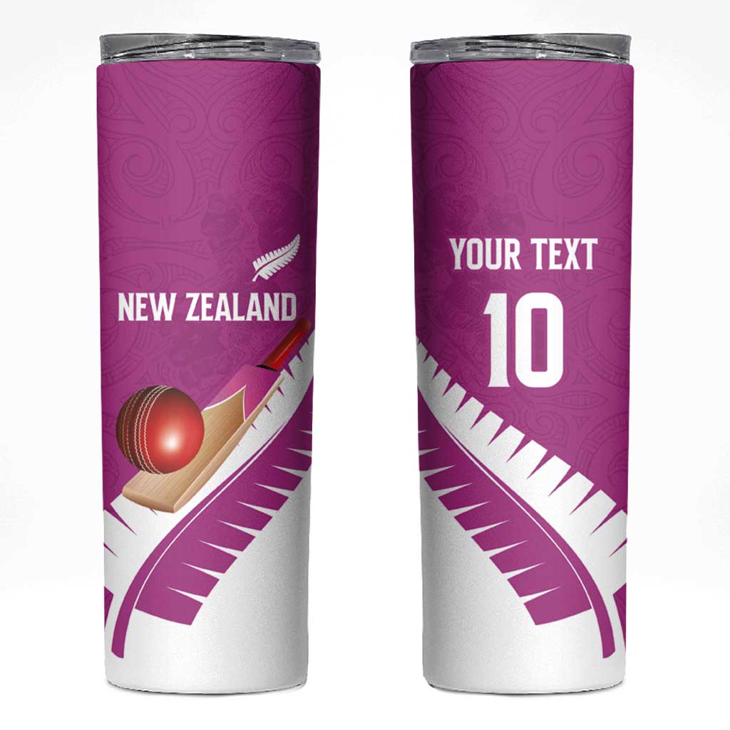 Custom New Zealand Cricket Skinny Tumbler Kiwi Birds Haka Dance Pink Fern Sporty Style LT03 Pink - Polynesian Pride