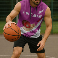Custom New Zealand Cricket Sleeveless Hoodie Kiwi Birds Haka Dance Pink Fern Sporty Style LT03 - Polynesian Pride