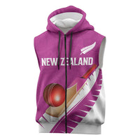 Custom New Zealand Cricket Sleeveless Zip Hoodie Kiwi Birds Haka Dance Pink Fern Sporty Style LT03 Pink - Polynesian Pride