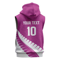 Custom New Zealand Cricket Sleeveless Zip Hoodie Kiwi Birds Haka Dance Pink Fern Sporty Style LT03 - Polynesian Pride