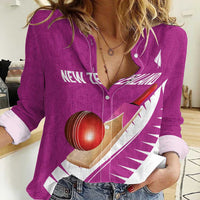 Custom New Zealand Cricket Women Casual Shirt Kiwi Birds Haka Dance Pink Fern Sporty Style LT03 Female Pink - Polynesian Pride