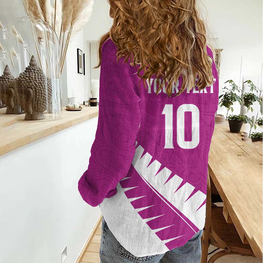 Custom New Zealand Cricket Women Casual Shirt Kiwi Birds Haka Dance Pink Fern Sporty Style LT03 - Polynesian Pride
