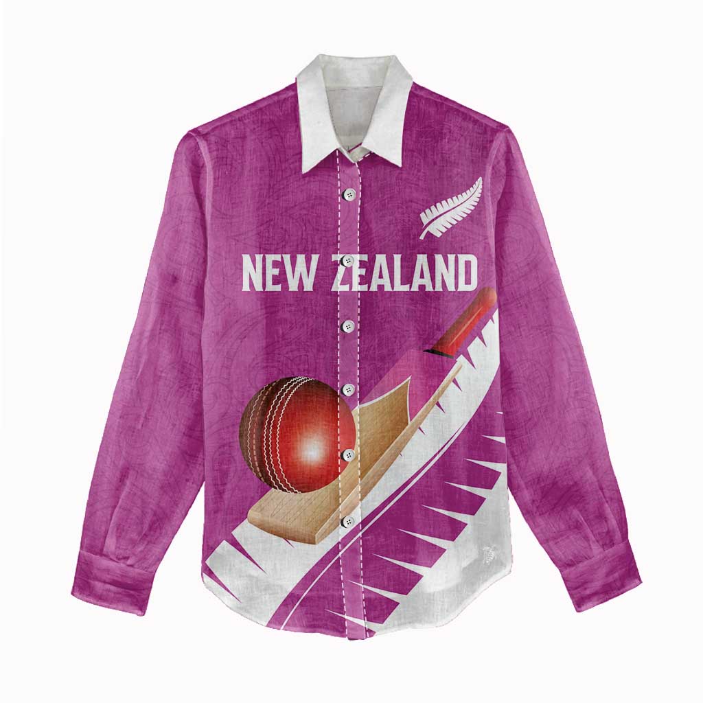 Custom New Zealand Cricket Women Casual Shirt Kiwi Birds Haka Dance Pink Fern Sporty Style LT03 - Polynesian Pride