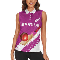 Custom New Zealand Cricket Women Sleeveless Polo Shirt Kiwi Birds Haka Dance Pink Fern Sporty Style LT03 - Polynesian Pride