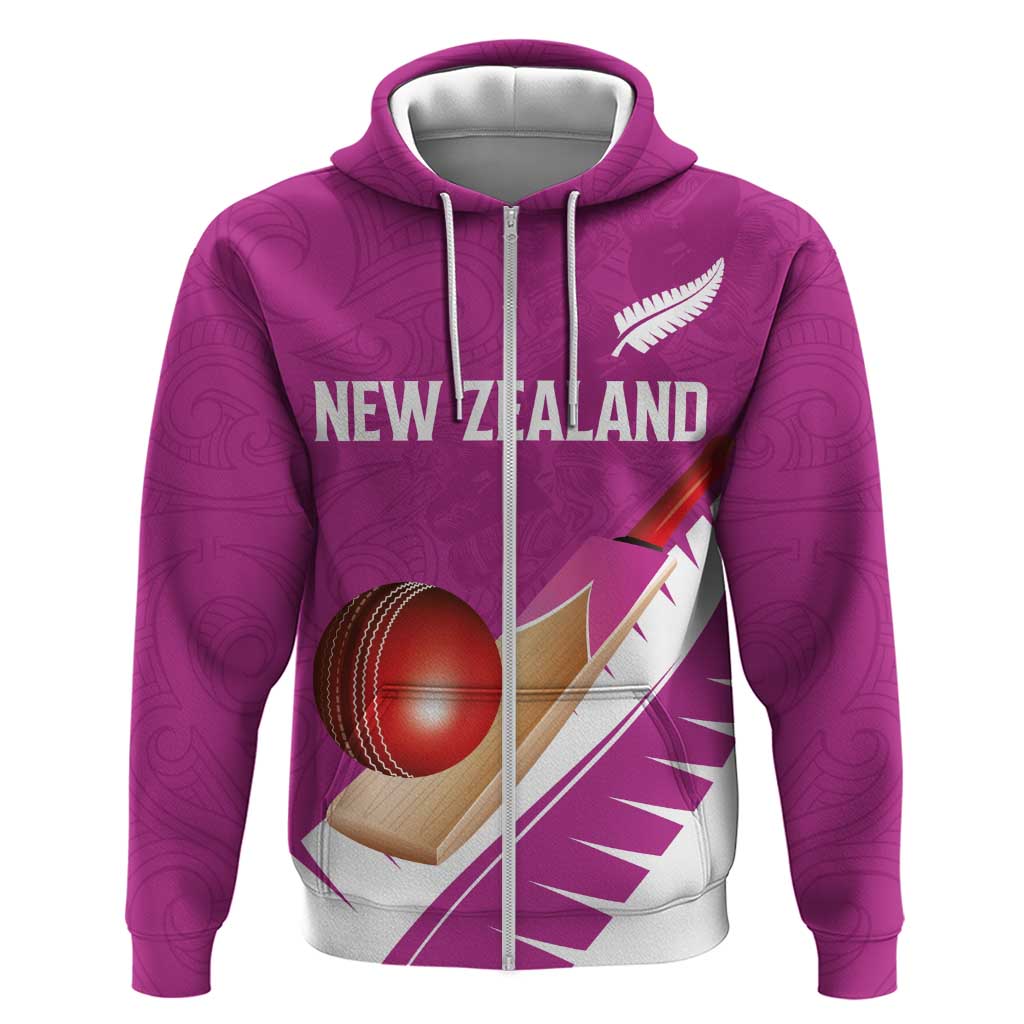 Custom New Zealand Cricket Zip Hoodie Kiwi Birds Haka Dance Pink Fern Sporty Style LT03 Zip Hoodie Pink - Polynesian Pride