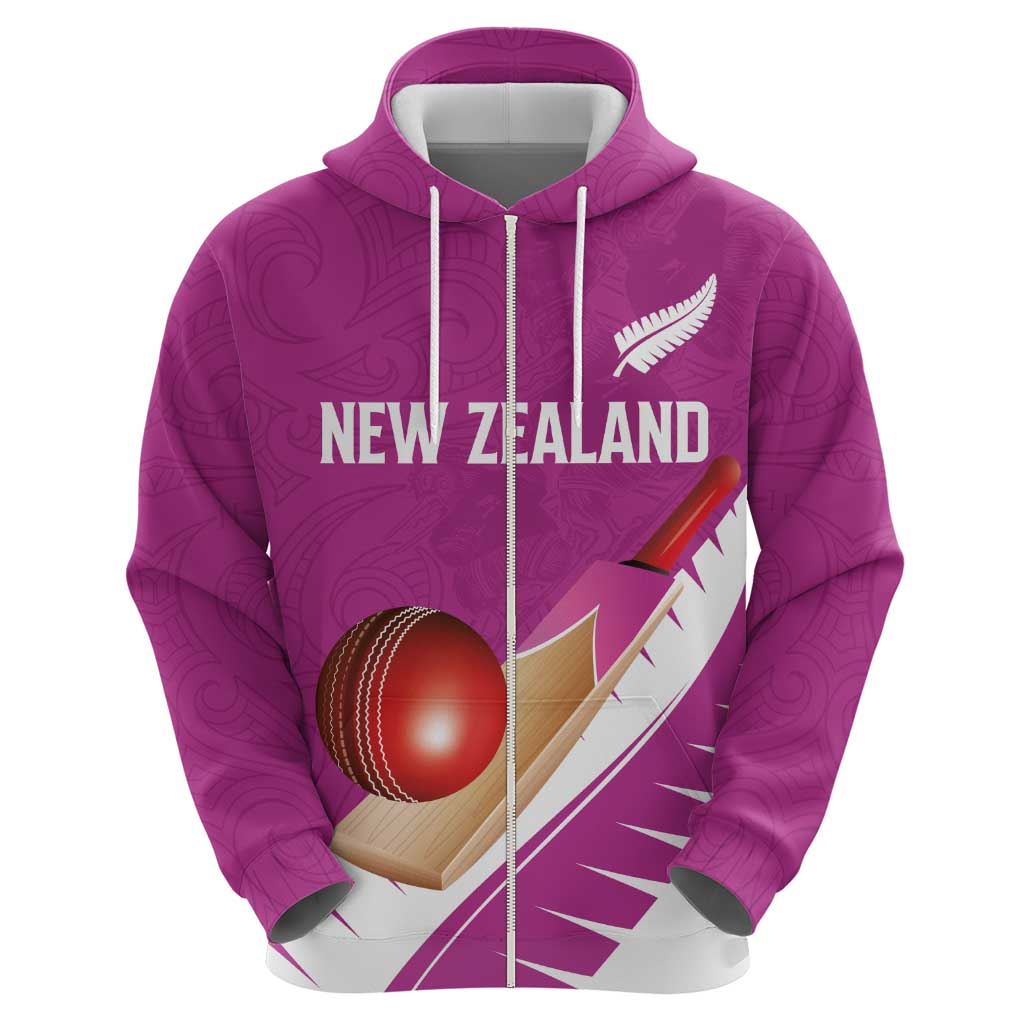 Custom New Zealand Cricket Zip Hoodie Kiwi Birds Haka Dance Pink Fern Sporty Style LT03 - Polynesian Pride