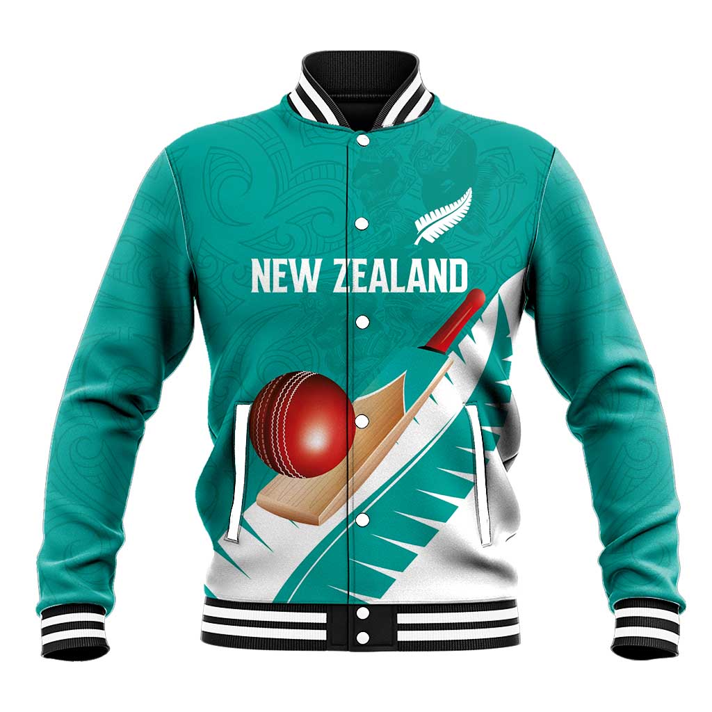 Custom New Zealand Cricket Baseball Jacket Kiwi Birds Haka Dance Turquoise Fern Sporty Style LT03 Unisex Turquoise - Polynesian Pride