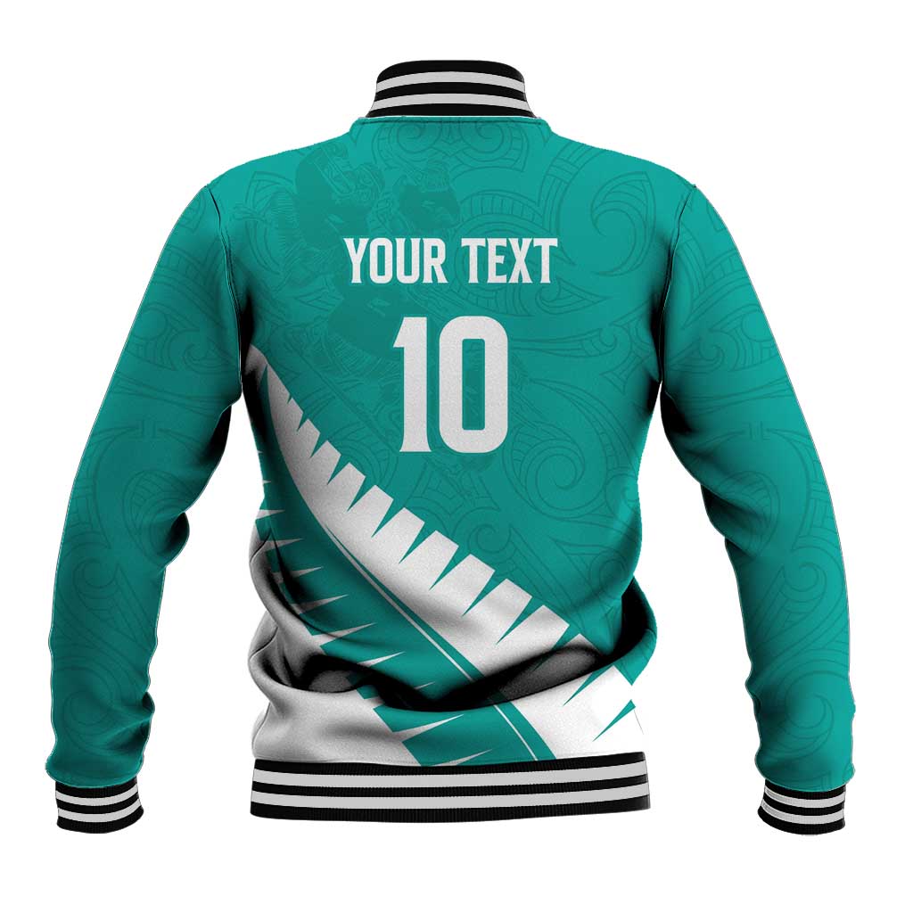 Custom New Zealand Cricket Baseball Jacket Kiwi Birds Haka Dance Turquoise Fern Sporty Style LT03 - Polynesian Pride