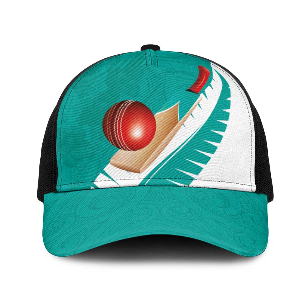 New Zealand Cricket Baseball Net Cap Kiwi Birds Haka Dance Turquoise Fern Sporty Style LT03 One Size Black Turquoise - Polynesian Pride