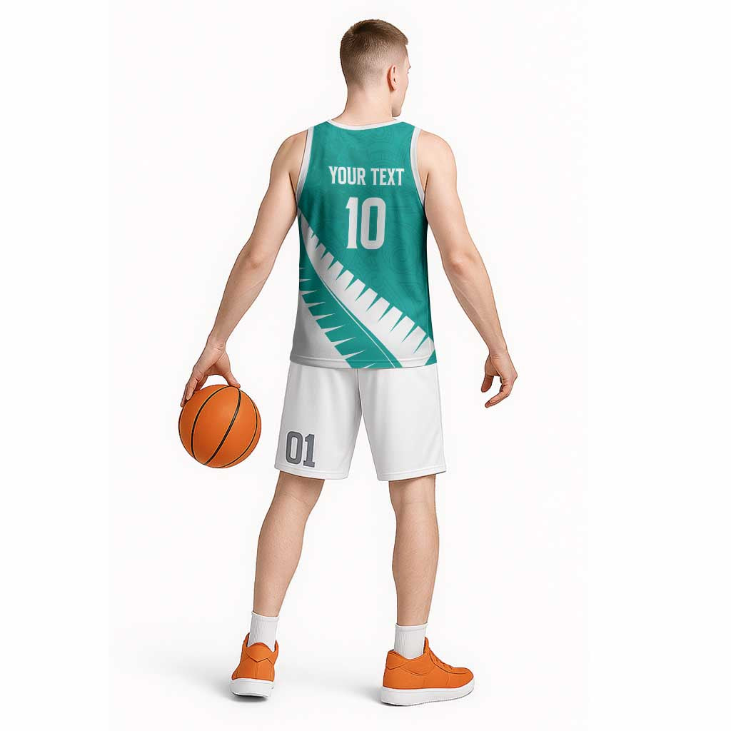 Custom New Zealand Cricket Basketball Jersey Kiwi Birds Haka Dance Turquoise Fern Sporty Style LT03 - Polynesian Pride