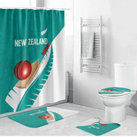 New Zealand Cricket Bathroom Set Kiwi Birds Haka Dance Turquoise Fern Sporty Style LT03 Bathroom Set (4 pcs) Turquoise - Polynesian Pride